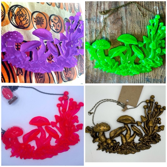 Handmade gold-bronze mushroom necklace - Picture 5 of 8